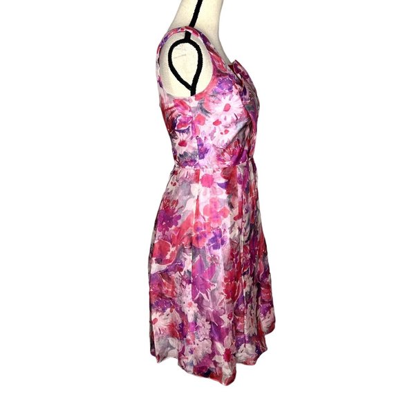 David Meister Pink Floral Watercolor Silk One Shoulder Knee Length Dress Size 2 - Picture 2 of 8